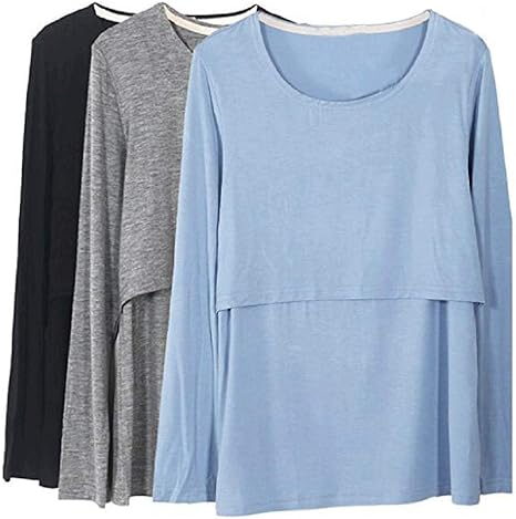 Pijama de Maternidad de Manga Larga para Lactancia Materna, Hospital, Ropa de Noche, Color sólido, Pijama de Manga Larga Azul Azul L: Amazon.es: Ropa y accesorios