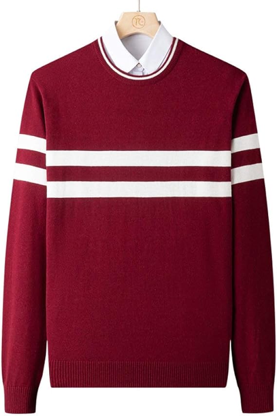 Men's Jumpers Sweater Hoodies,Red Striped Knitted Sweaters Men Crew