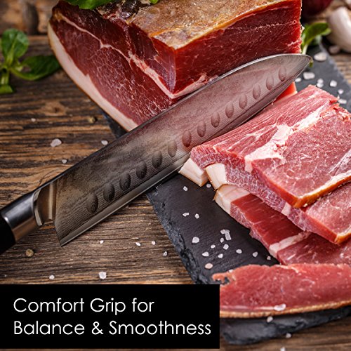SKY LIGHT Damastmesser Santokumesser Damaskus Küchenmesser 67-Schicht Hand Gefertigt 7-Zoll, Japanischem Damaststahl AUS10V High Carbon Edelstahl w/Mantel