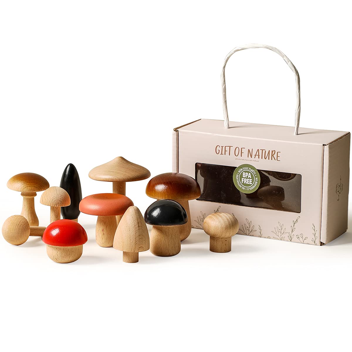 Wooden Mushroom Toys for Toddlers Art Furnishing Articles Set of 11 Learn Toys with All Types of Mushrooms Different Shape Blocks Early Educational Toy