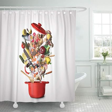 Amazon Com Semtomn Shower Curtain Dish Cooking Big Red Pot