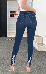 ZERMOM Women's Ripped Skinny Jeans Stretch Mid Rise