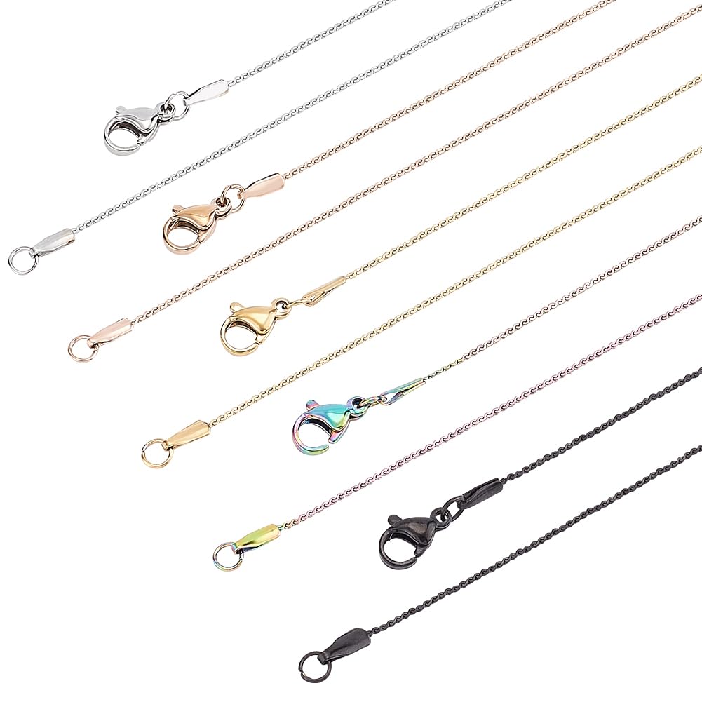 BENECREAT 10 Uds Cadena de Serpiente de Acero Inoxidable de 5 Colores Cadenas de Collar de 0.8x0.4 mm Cadena de Serpiente Plana Delgada de 45 cm con Cierres de Langosta para Hombres Y Mujeres
