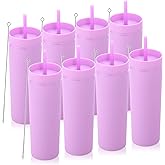Volhoply 20oz Tumbler with Lid and Straw 8 Pack,Double Wall Plastic Skinny Tumblers Bulk,Reusable Travel Cute Coffee Mug,BPA Free Matte Acrylic Water Cups With Straw for Party,DIY Gift(Purple,8 Set)