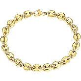 Trendsmax 7mm Coffee Beans Link Chain Bracelet Gold Plated Stainless Steel Twisted Rope Chain Bracelet for Men Women 7-9inch