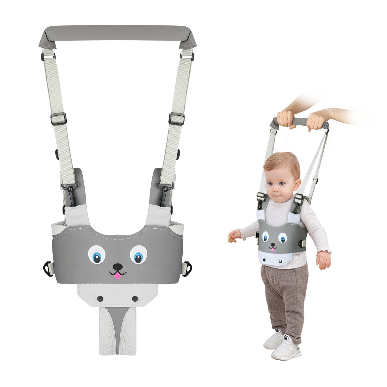 Vicloon Baby Walking Harness, Safe Walking Belt, Hand-Held Baby Walker, Removable, Adjustable Walking Harness, Breathable Handheld Baby Walker Toddler Walking Assistant - Grey Puppy