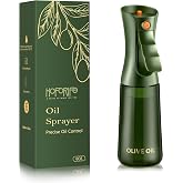 hoforife Glass Olive Oil Sprayer for Cooking 7.6 oz (Olive Green Bottle) | Oil Mister, Kitchen Refillable Continuous Oil Spray Bottle for Air Fryer, Portion Control, Leak Proof
