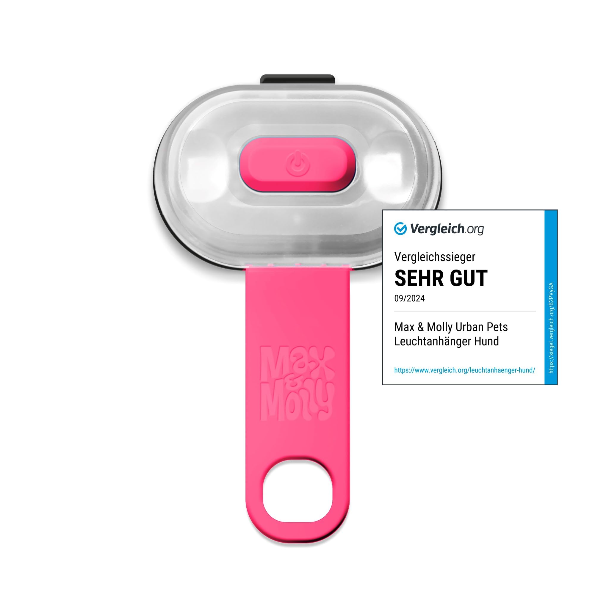 Max & Molly Pet Light | Hot Pink | USB Charged No Batteries to Replace | 100% Waterproof | Ultra Bright LED Safety Light, One Size Fits All