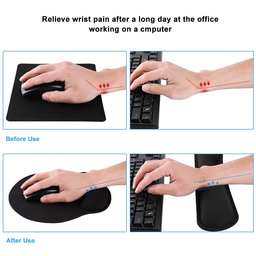 Poualss Keyboard Wrist Rest Pad Mouse Pad, Memory Foam, Rest Pads Sets for Comfortable Typing & Wrist Pain Relief, Anti-Slip Rubber Base
