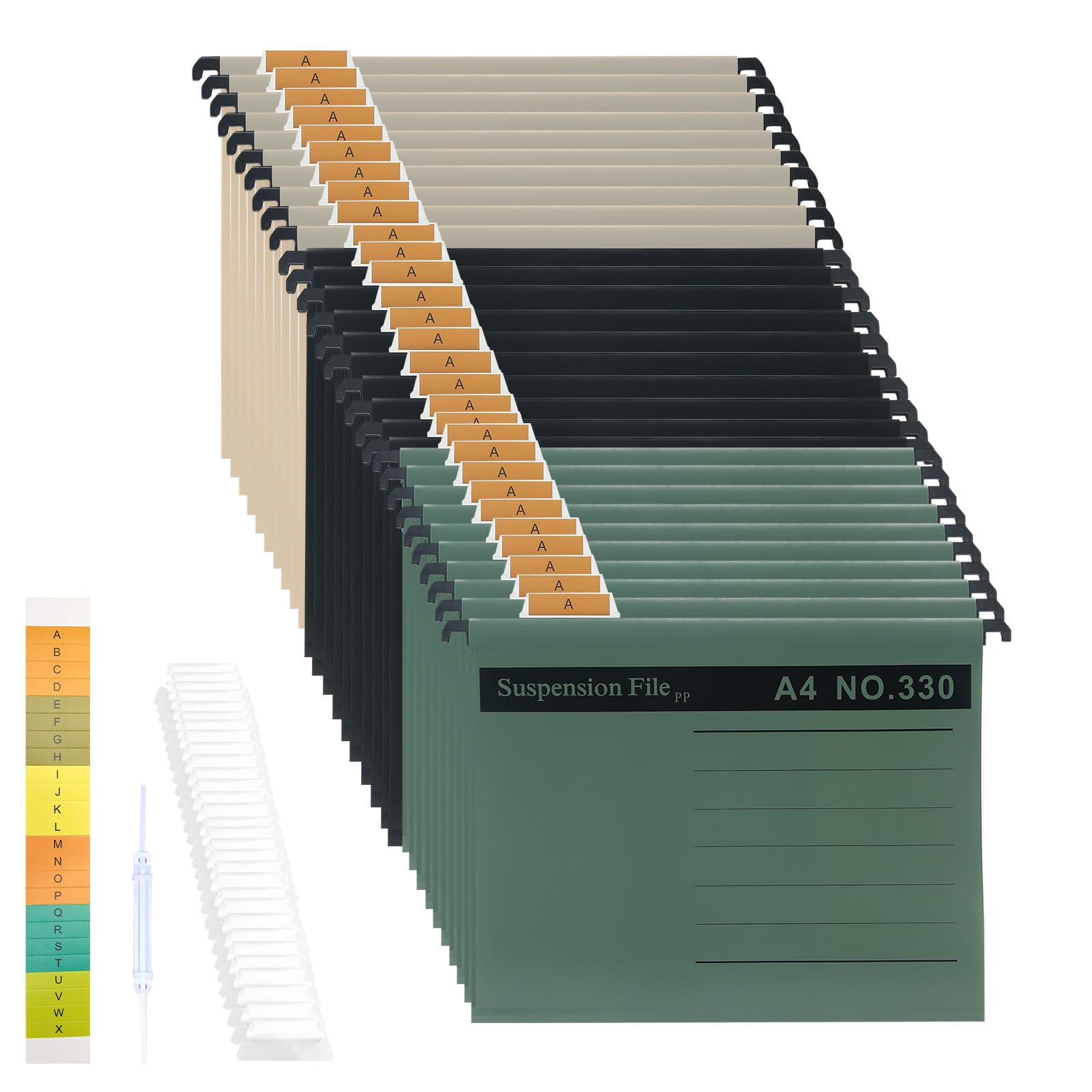 A4 Suspension Files,30 Pack Polypropylene Filing Cabinet Suspension Files with Tabs and Card Inserts for Office School Home(Mixed Color)