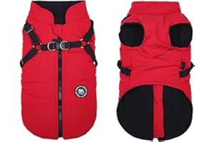 Norbi Dog Winter Jacket with Built-in Harness, Waterproof Windproof Cold Weather Coat for Small Medium Large Dogs, Warm Puffer Vest for Small Dogs Like Chihuahua, Dachshund, Yorkie(Red, S)
