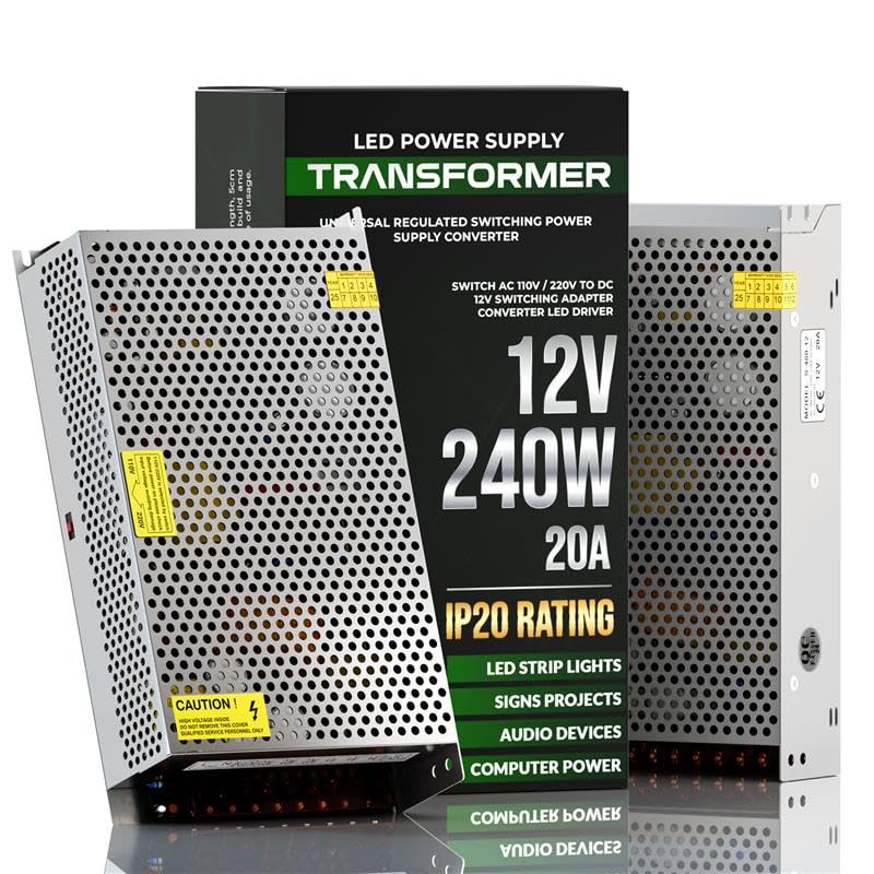 DC 12V 20A 240W Universal Regulated Switching Power Supply, Converter AC 110/220V to DC 12V LED Driver, Power Supply Transformer Switch for LED Strip Light 3D Printer Radio Computer Project