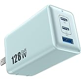 128W USB C Wall Charger,GaN III 3-Port Fast Charging Station,PD QC Foldable Charger Block Portable 65W Laptop Adapter for MacBook Pro/Air,iPad Pro,Galaxy S23,Dell XPS 13,iPhone 17/16/Pro etc
