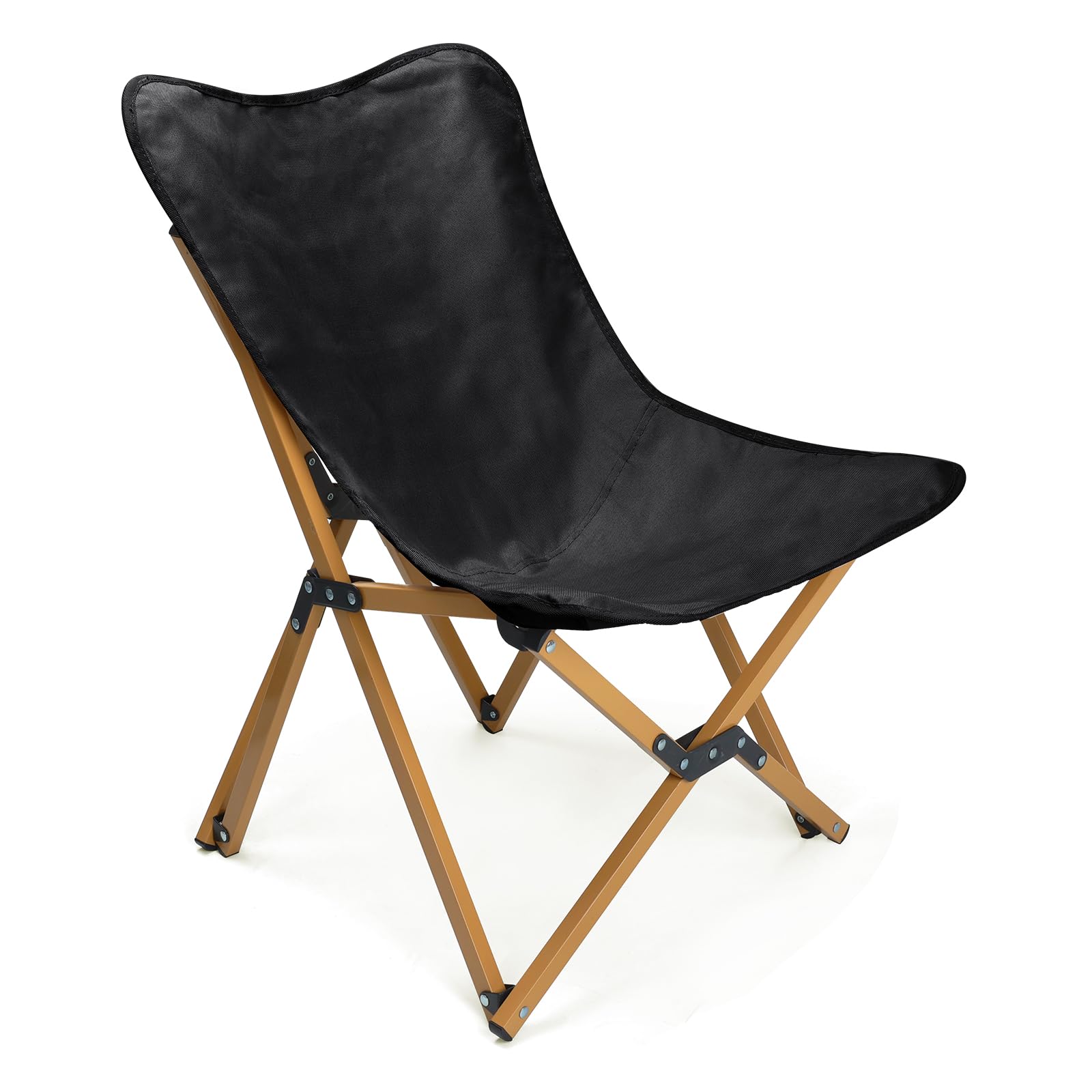 Outplea Folding Deck Chair for Garden Balcony Patio, Portable Butterfly Camping Chair with Carry Bag for Outdoor Beach, Black