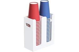 BOSSCASA Disposable Coffee Cup Dispenser with Handles, Countertop or Wall Mount Hot/Cold Drink Cup and Lid Holder - Bathroom/Kitchen/Office Acrylic Cup Lid Storage Organizer (2 Compartments, White)