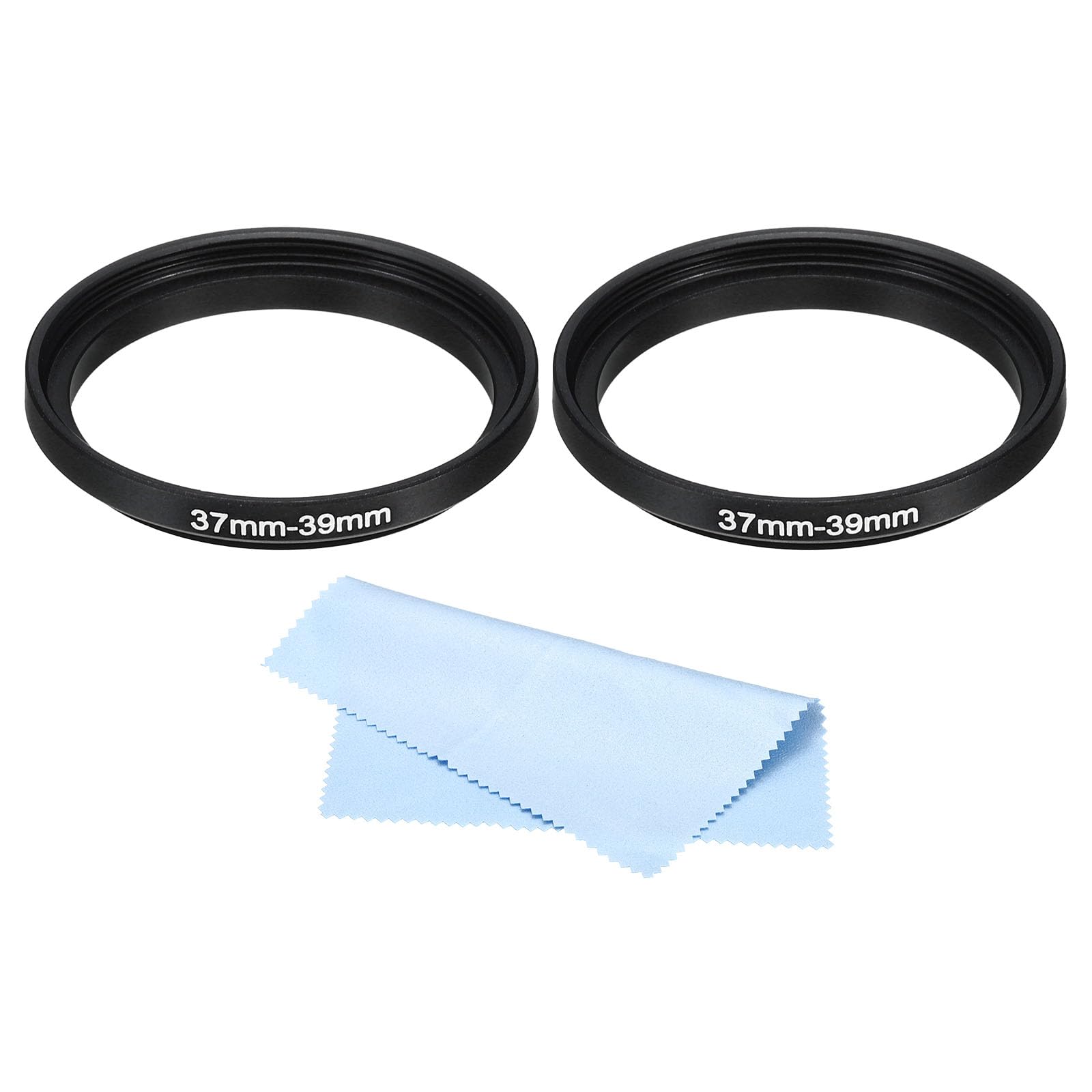 Photo 1 of PATIKIL 37mm-39mm Metal Step Up Ring with Cleaning Cloth, 2 Pack Camera Lens Filter Adapter Ring Aluminum Filter Adapter Ring for Camera Lenses Hood, Black