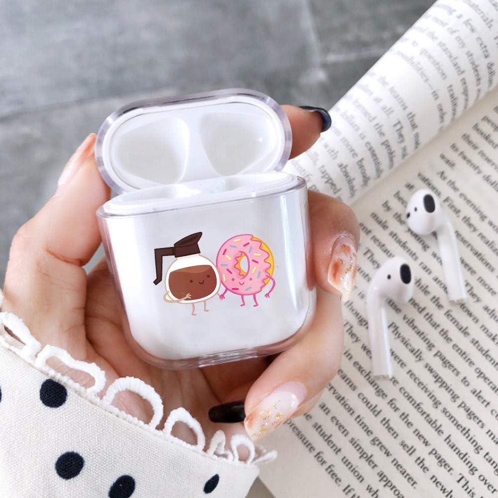 Clear Hard Plastic Case Full Protective Cover Skin Compatible with AirPods 2 & 1 Donuts Coffee
