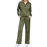 difficort Women's 2 Piece Outfits Sweatsuit Casual Lapel Half Zip Sweatshirts Straight Leg Pants Tracksuit Travel Lounge Set