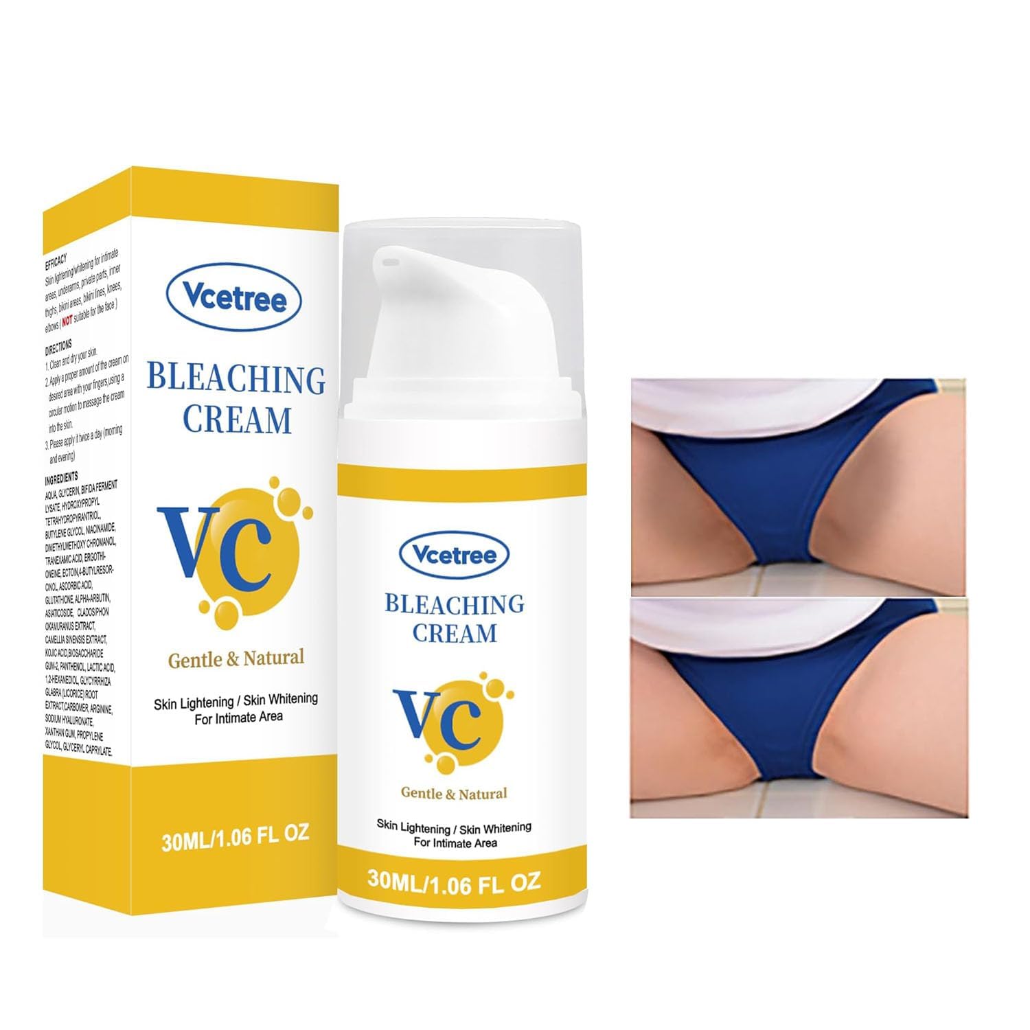 Vcetree Skin Bleaching Cream Lightening for Body 1 Fl Oz, transparent