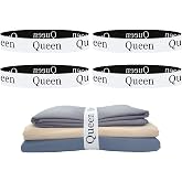 Yermivie 4 Pieces Bed Sheet Organizer Bands, Sheet Organizers and Storage Label Bands, Sheet Label for Bedding, Sheets Organizer for Closet,Sheet Keepers Linen Labels Bedding Bands (4Pcs Queen)