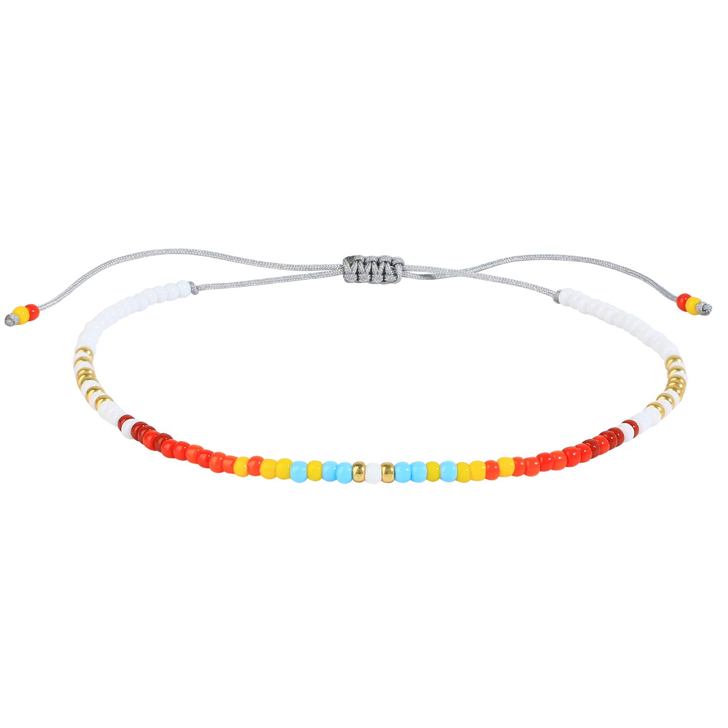 C·QUAN CHI Rainbow Round Seed Bead Bracelet Strand Bracelet for Women Bohemian Friendship Bracelets - 28D