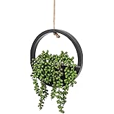 RECUTMS Artificial Succulents Hanging Plants Fake String of Pearls in Black Pots Faux Hanging Plants Greenery Wall Decor for Spring Indoor Outdoor Home Office Shelf Bookshelf Decor(Black)