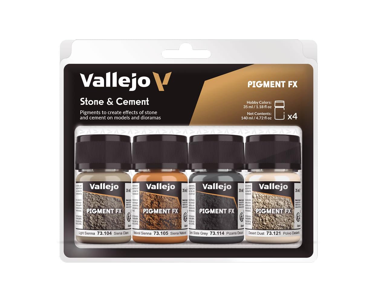 Acrylicos Vallejo"Stone & Cement" Pigments Set,35 ml (Pack of 4)