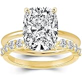 RODIFFY 3.5CT Cushion/4CT Pear Cut Engagement Ring Set,18K Yellow Gold Plated 925 Sterling Silver Bridal Wedding Ring Set with Open Wedding band