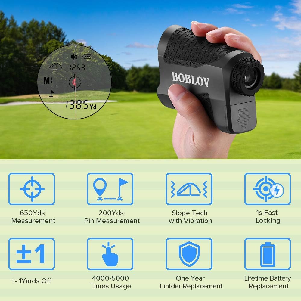BOBLOV 650Yards Slope Golf Rangefinder Laser Golf Distance Scope with Vibration Fast Lock 6X Magnification Golf Distance Rangefinder with Case Slope/Non Slope/Speed/Continuous Mode : Sports & Outdoors