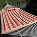 Prime Garden Quilted Fabric Double Hammock with Pillow, Heavy Duty Hardwood Spreader Bar, Hammocks for Outside, 450-pound Capacity, Hamacas Para Adultos for Patio/Garden/Yard/Pool/Beach, Cherry Stripe