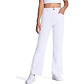 NUMYEAN Girls Uniform Pants Kids High Stretchy Flare Dress Pants Elastic Waist Size 7-14 Years