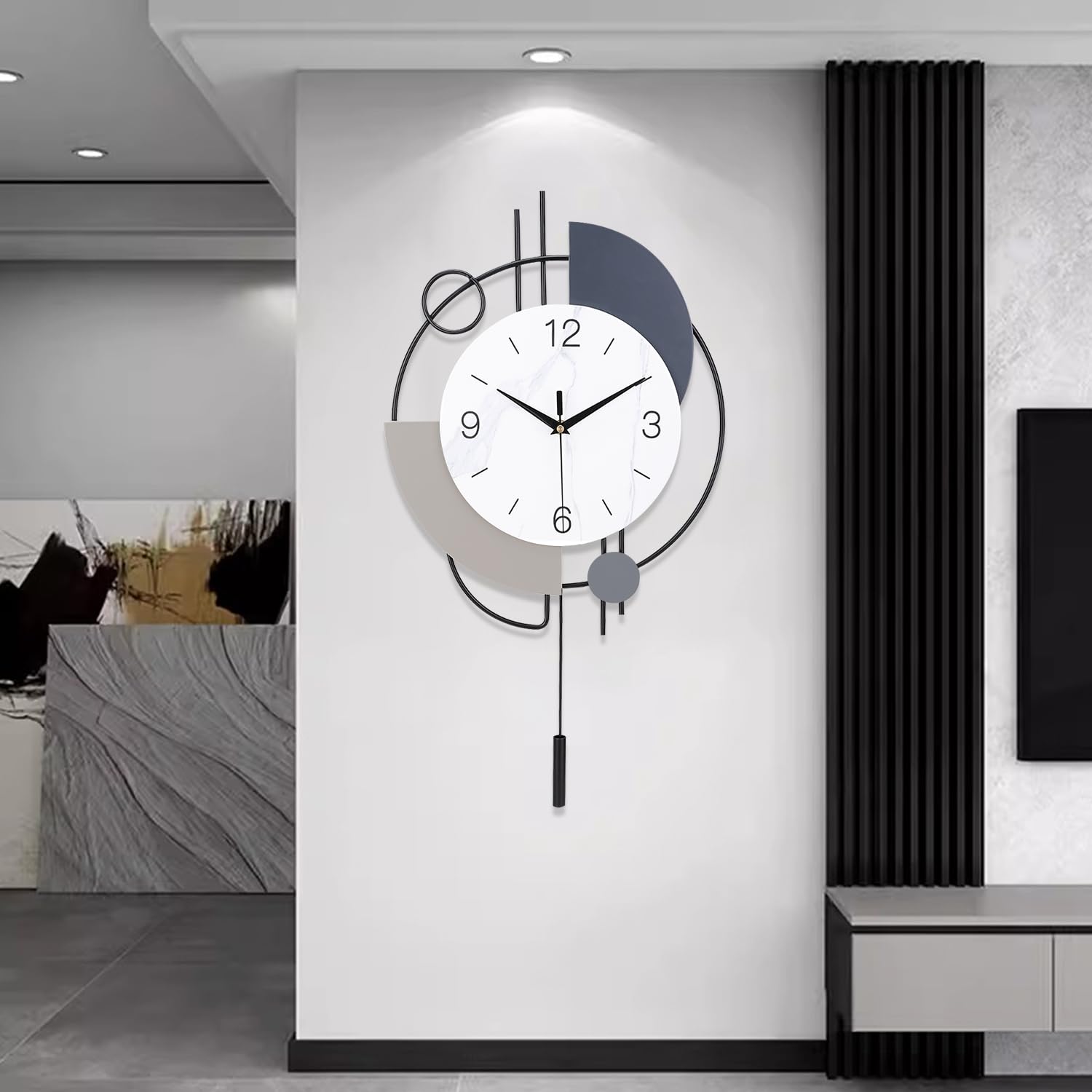 View 1 of ** package is damaged, but product is fine **
Dankeit Wall Clock, Silent Non-Ticking Quality Quartz Battery Operated with Pendulum, Large Wall Clock for Living Room Kitchen Home Bathroom Bedroom Wall Decor, 13x21.65inch(Black)