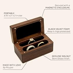 MUUJEE Quad Walnut Wood Ring Box - Ring Storage for
