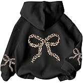 RoseSeek Girl's Bow Cheetah Leopard Hoodies Long Sleeve Hooded Sweatshirt Pullover Preppy Cute Clothes