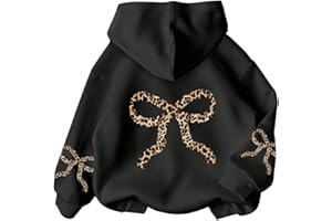 RoseSeek Girl's Bow Cheetah Leopard Hoodies Long Sleeve Hooded Sweatshirt Pullover Preppy Cute Clothes