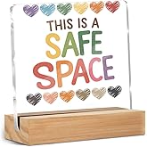 Therapy Office Decor Acrylic Sign,This Is a Safe Space Print Offices Acrylic Office Desk Accessories Decor for Classroom Therapy Office, Boho Educational Gifts for School Counselor Psychologist
