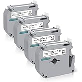 4 x Label Maker Tape Replacement for Brother P Touch M Tape M-K231 M-K231s MK231 MK-231 M231 12mm 0.47 White, Compatible with Brother P Touch PT-M95,PT-90,PT-70,PT-65,PT-85 Label Maker Refills,26.2 Ft