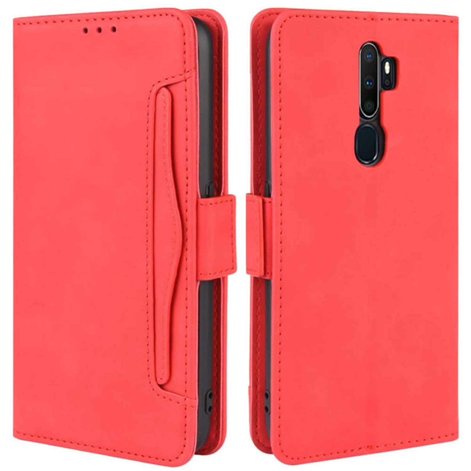 HualuBro OPPO A9 2020 Case, OPPO A5 2020 Case, Magnetic Full Body Protection Shockproof Flip Leather Wallet Case Cover with Card Slot Holder for OPPO A9 2020 Phone Case (Red)