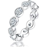 AnuClub Moissanite Eternity Wedding Band Ring D Color 925 Sterling Silver Rings for Women With Certificate