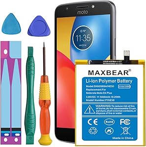 Motorola E4 Plus Battery, MAXBEAR 5000mAh Li-Polymer Replacement SNN5989A Battery for Motorola Moto E4 Plus HE50 XT1770 XT1774 XT1775 XT1776 with Repair Screwdriver Kit Tools [12 Month Warranty]
