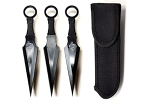 AVIAS KNIFE SUPPLY Steel 3 Piece Kunai Thrower Throwing Blades Display Set Japanese Ninja, 6-1/2-Inch Overall for Recreation (Black Leaf Style)