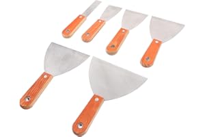 Ciieeo 6-Pcs Steel Putty Cutter Set with Wooden Handles, Polished Scraper Blades 1"-6" for Drywall