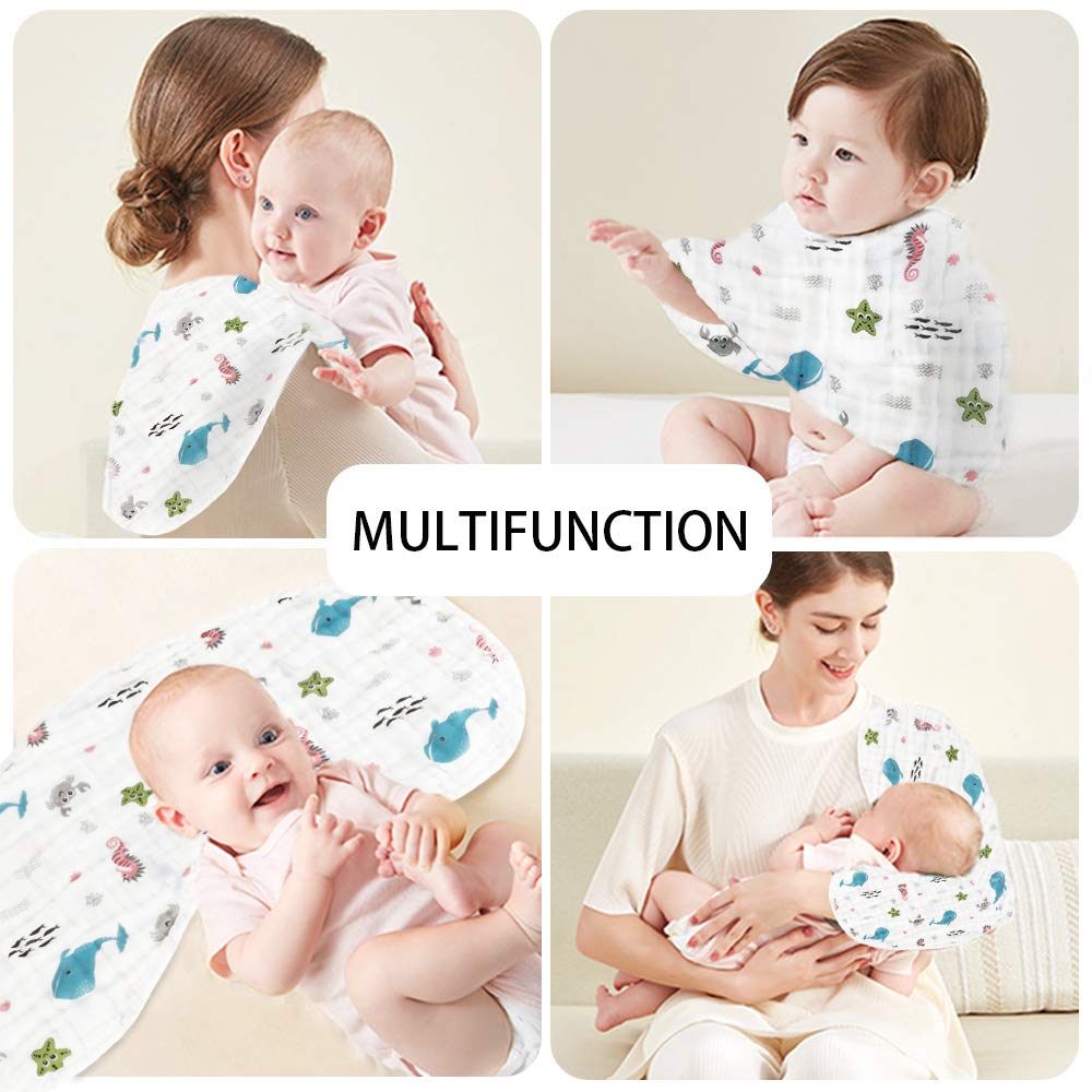 Burp Cloths Baby Bibs 4 Pack 100% Cotton 6 Layers Multi-Use Muslin Burp Cloths for Boys & Girls Muslin Cloths by Yoofoss (1-24 Month): Baby
