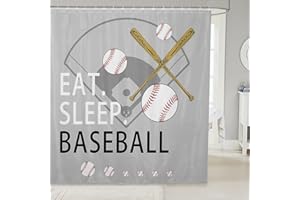 Feelyou Baseball Shower Curtain Teens Grey Fabric Shower Curtain for Kids Gift for Baseball Lover Bathroom Waterproof Accessories with 12 Hooks Softball Curtains Room Decor Bedclothes,72x72 Inches