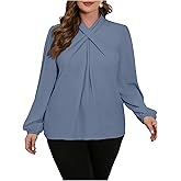 Verdusa Women's Plus Size Elegant Twist V Neck Lantern Long Sleeve Work Business Blouse Shirts