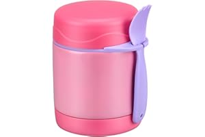 Pawtong 10oz Insulated Food Jar, Thermo for Hot Food Lunch Container, Stainless Steel Lunch Box for Kids with Spoon (Pink)