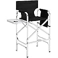 mefeir 31" Tall Folding Director Camping Chair with Side Table,Portable Makeup Artist Bar Height, Aluminum Frame 300 lbs Capacity, 19.2" D x 23.6" W x 45.6" H