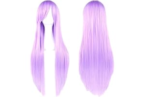 IMISSU 80cm Long Straight Natural Hair Cosplay Wigs with Bangs Colorful Halloween Costume Party Wig for Girl (Bright Purple)