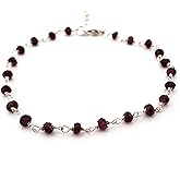 Garnet Bracelet - Gemstone Jewelry - Wire Wrapped Chain - Sterling Silver - Gift for Her