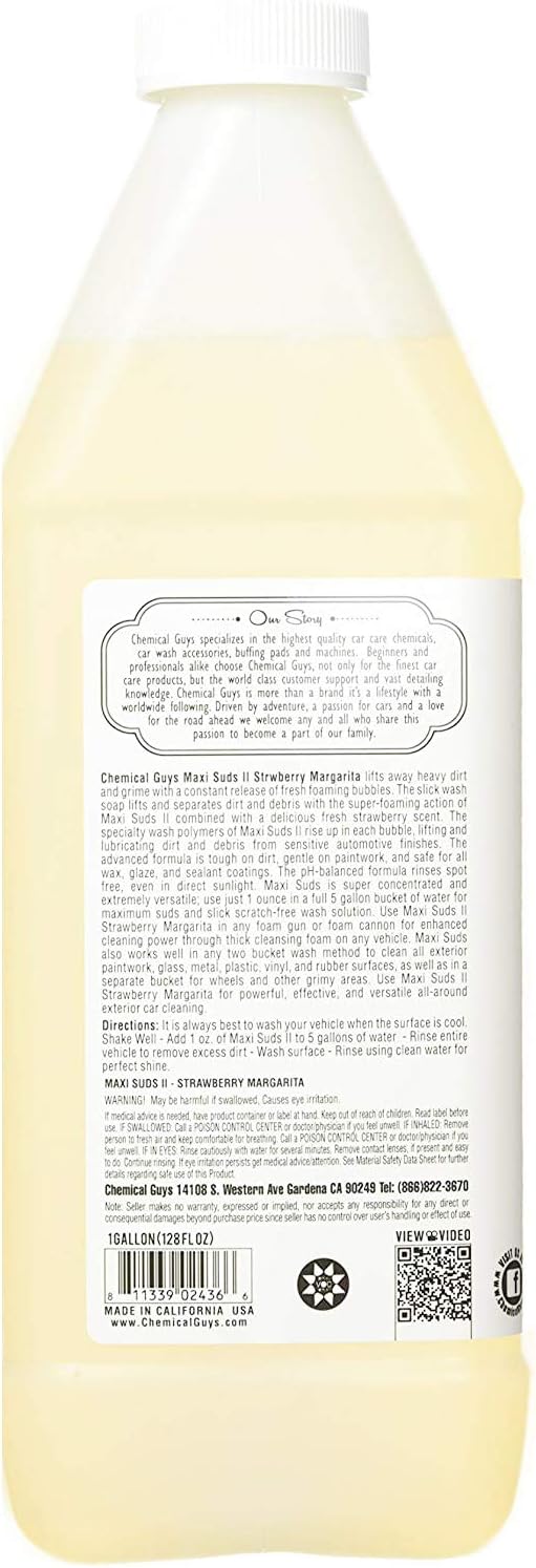 Chemical Guys CWS_101 Maxi-Suds II Super Suds Car Wash Soap and Shampoo, Cherry Scent (1 Gal): Automotive